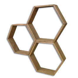 Hanah Home Hex001 Conjunto de 3 Estanterías de Pared de Madera de Abeto Color Nogal